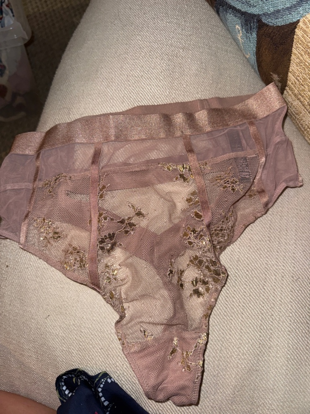 Victoria's Secret Metallic Embroidered Sheer Bikini - Rose Gold